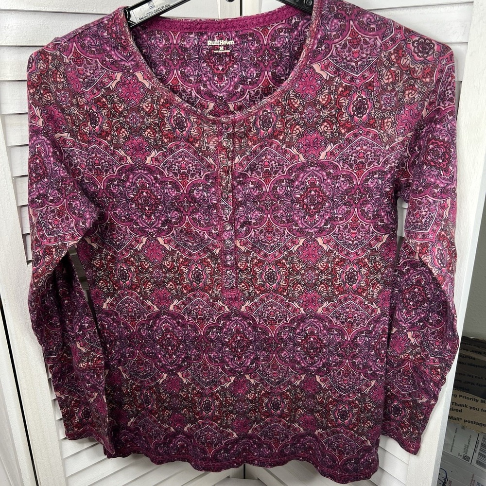 Ruff Hewn Purple Magenta Patterned Long-Sleeve Henley Top
